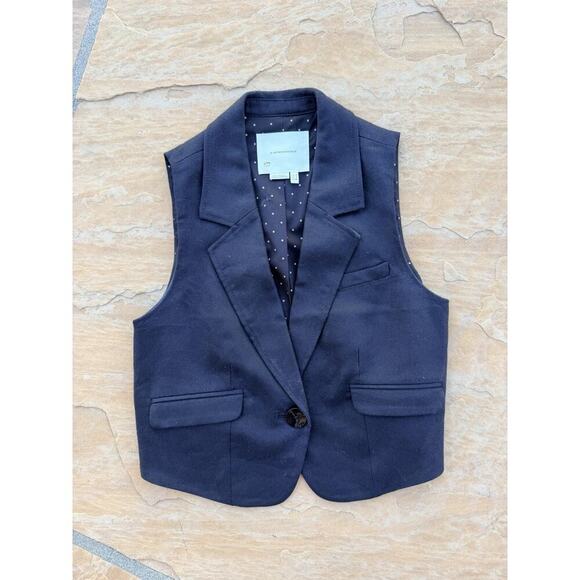 Anthropologie Jackets & Blazers - By Anthropologie Women’s Black Vest Size 2 Preppy Academia Layering Piece Linen